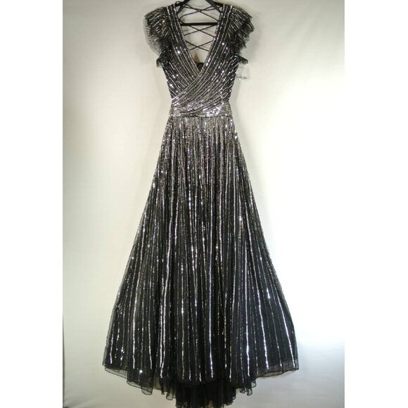 NEW MAC DUGGAL Sequined Cut Out Ruffled Cap Sleeve Lace Up Gown SIZE 8#2413* - Picture 6 of 10